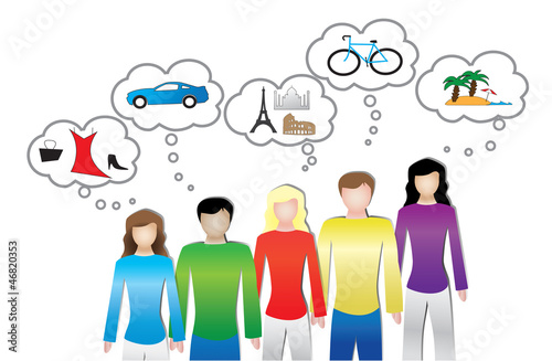 Illustration: Illustration of people or consumer needs and wants Illustration of people or consumer needs and wants