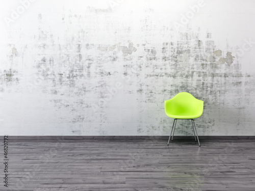 Illustration: Alte gestrichene Wand grüner Stuhl Parkett Alte gestrichene Wand grüner Stuhl Parkett