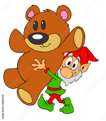 Illustration: Christmas Elf & Teddy Bear Christmas Elf & Teddy Bear