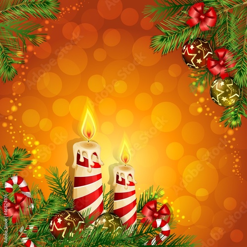 Vector: Christmas background with burning candles Christmas background with burning candles
