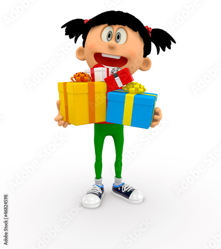 Illustration: 3D kid holding gifts 3D kid holding gifts