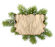 Photo: Old parchment paper with copy space on Christmas tree branch bac Old parchment paper with copy space on Christmas tree branch bac