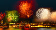 Colorful fireworks in Istanbul. View of Besiktas, Dolmabahce