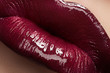 Macro lipgloss cherry make-up. Sexy kiss