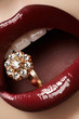 Photo: Macro lips cherry make-up with wedding gold diamond ring Macro lips cherry make-up with wedding gold diamond ring