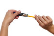 Photo: Woman Use Pencil Sharpener Woman Use Pencil Sharpener