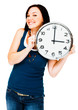 Caucasian woman holding clock