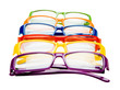 Colorful eyeglasses in row
