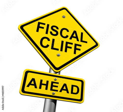 Illustration: Road sign indicating fiscal cliff ahead Road sign indicating fiscal cliff ahead