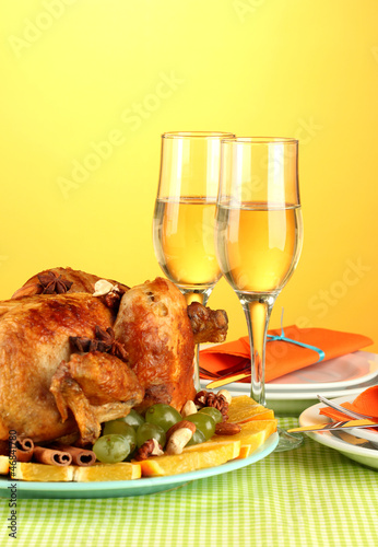 Photo: banquet table with roasted chicken banquet table with roasted chicken