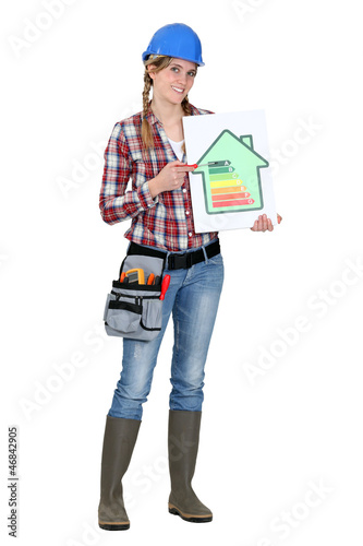 Photo: Woman with energy rating info Woman with energy rating info