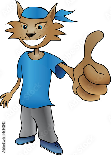 Vector: Mascotte de lynx / chat , validation avec le pouce levé Mascotte de lynx / chat , validation avec le pouce levé