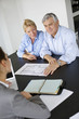 Senior couple meeting architect for building project