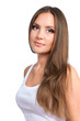 Photo: closeup portrait of beautiful young girl with long hairs over w closeup portrait of beautiful young girl with long hairs over w