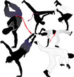 Capoeira fighter or breakdancer vector silhouettes