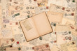 vintage background with old handwritten postcards