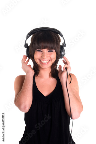 Photo: attractive woman with headphones on white background attractive woman with headphones on white background