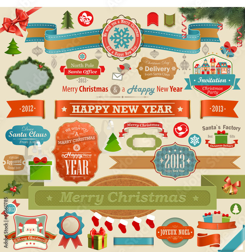 Vector: Christmas set - vintage ribbons Christmas set - vintage ribbons