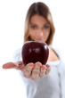 portrait of a woman holding an apple