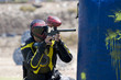Paintball player in action