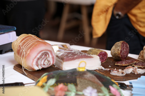 Photo: Tuscan products cured meat production on the country fair Tuscan products cured meat production on the country fair