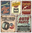 Vintage car metal signs and posters