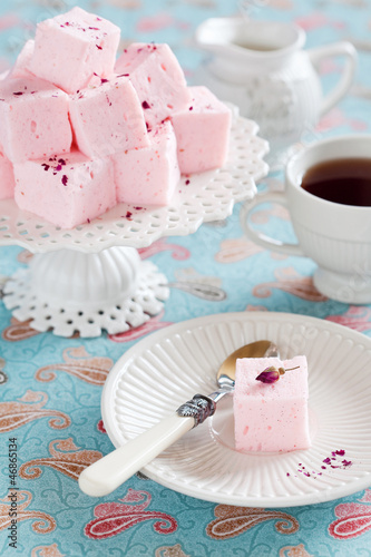 Photo: Homemade vanilla and rosewater marshmallows, selective focus Homemade vanilla and rosewater marshmallows, selective focus