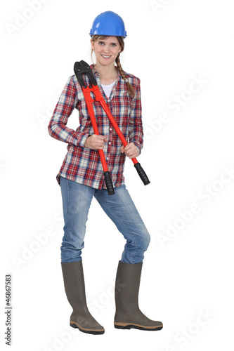 Photo: Woman holding bolt-cutters Woman holding bolt-cutters