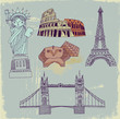 Famous World Landmarks, hand drawn