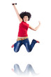 Woman with afro haircut on white