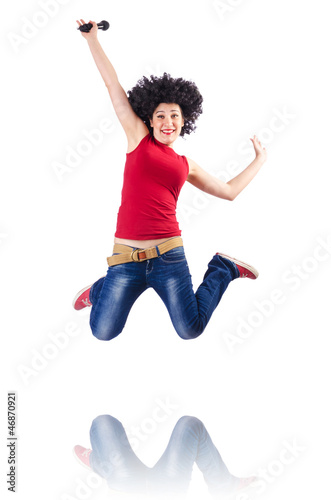Photo: Woman with afro haircut on white Woman with afro haircut on white