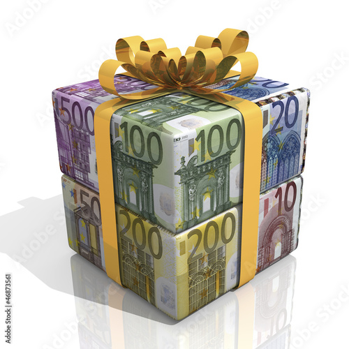 Illustration: Geschenk aus verschiedenen Geldscheinen Geschenk aus verschiedenen Geldscheinen