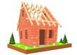 Illustration. New unfinished home on green grass