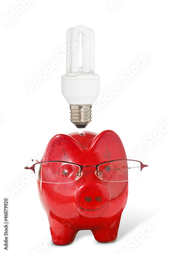 Photo: Piggy-bank with glasses and light bulb Piggy-bank with glasses and light bulb