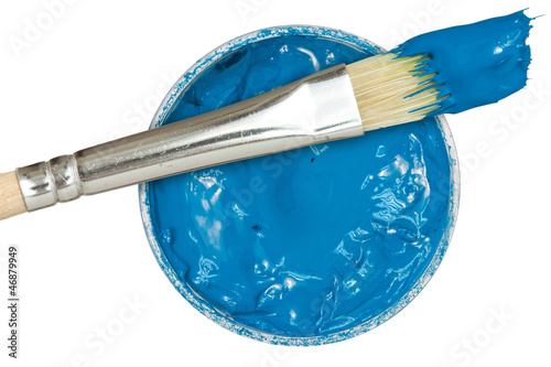 Photo: Blue paint with paintbrush Blue paint with paintbrush