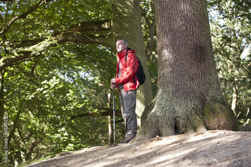 Photo: A mature man in the countryside looking at the surrounding view A mature man in the countryside looking at the surrounding view