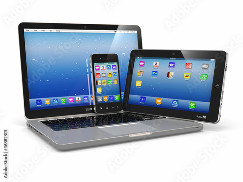 Illustration: Laptop, phone and tablet pc. Electronic devices Laptop, phone and tablet pc. Electronic devices
