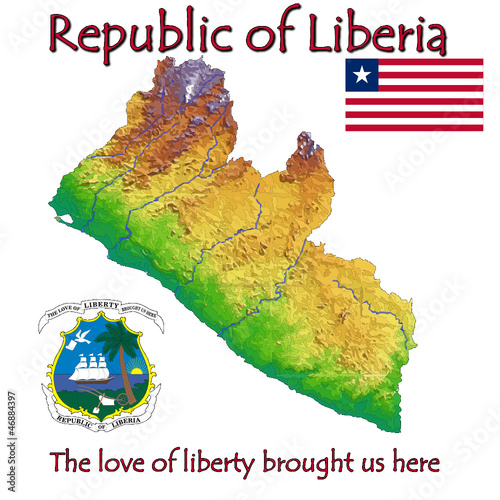 Vector: Liberia Africa national emblem map symbol motto Liberia Africa national emblem map symbol motto