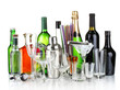 Collection of various glasses and drinks isolated on white
