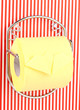 Roll of toilet paper on  holder fixed to pinstriped wall