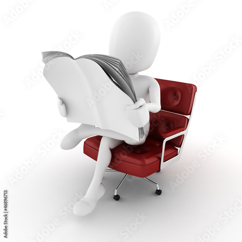 Illustration: 3d man reading the newspaper, on white background 3d man reading the newspaper, on white background