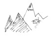Berge mit Almhütte, abstrakt