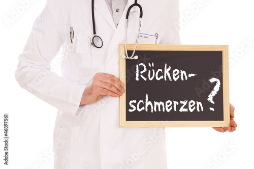Photo: Arzt mit Schild - Rückenschmerzen Arzt mit Schild - Rückenschmerzen