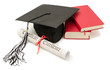 Stack of books with cap and diploma