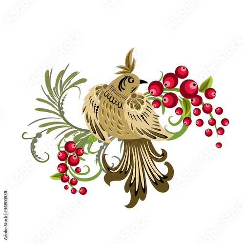Vector: Decorative bird on a branch Decorative bird on a branch