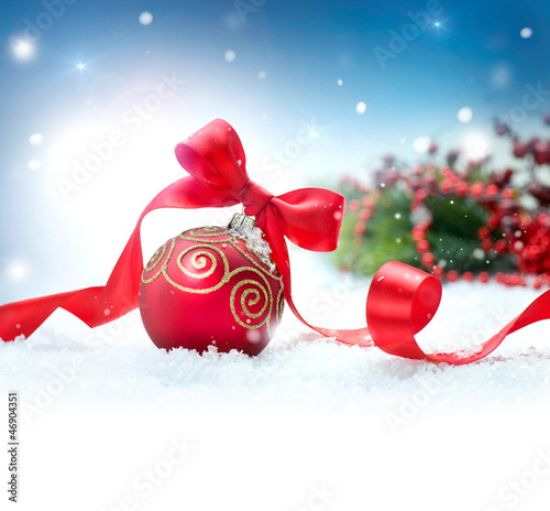 Photo: Christmas Holiday Background with Decorations and Snowflakes Christmas Holiday Background with Decorations and Snowflakes