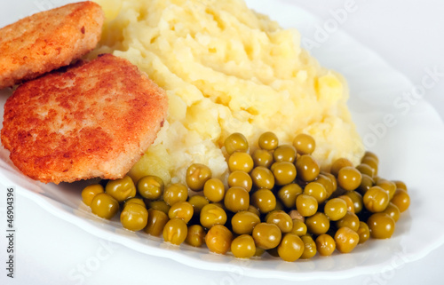 Photo: Meat cutlet with potato garnish Meat cutlet with potato garnish
