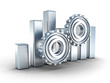 metallic bar chart diagram with work gears