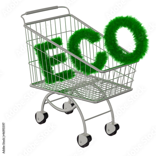 Illustration: Inscription ECO in the supermarket cart Inscription ECO in the supermarket cart