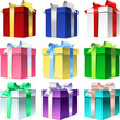 Vector set varicolored gift box with ribbon bow